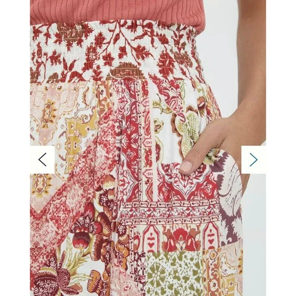 Anthropologie Indira Patchwork Boho Maxi Skirt Pink Rose Smocked Slit Large NEW - Picture 3 of 10